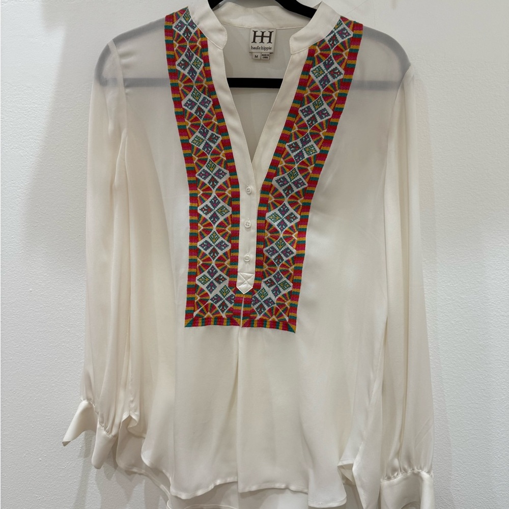 Haute Hippie Women's Cream Embroidered Top
